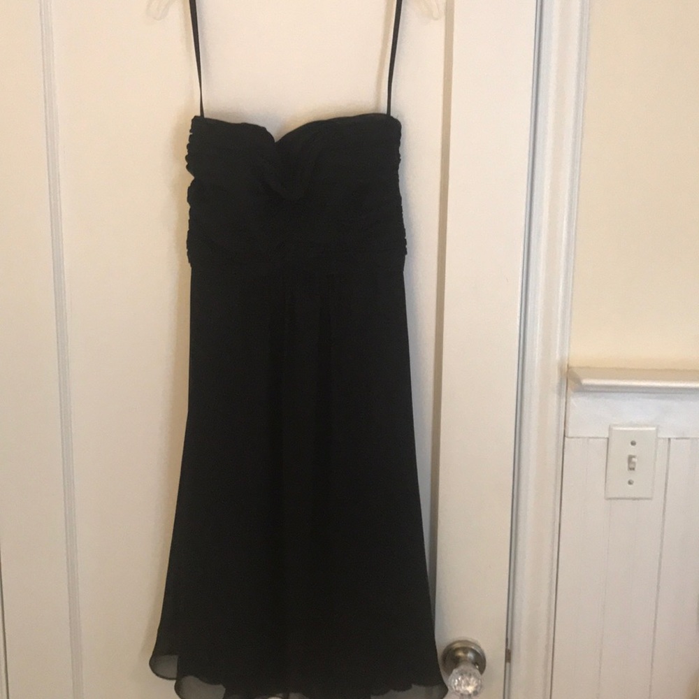 Strapless black chiffon dress